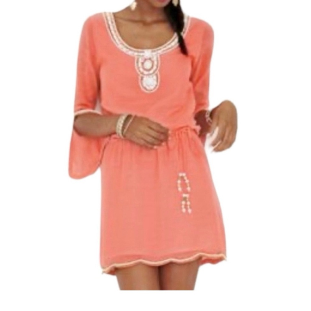 Lilly Pulitzer Delisa Coral Dress with Beaded White Accents